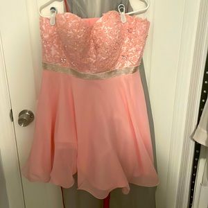 Pink beaded prom dress with shawl